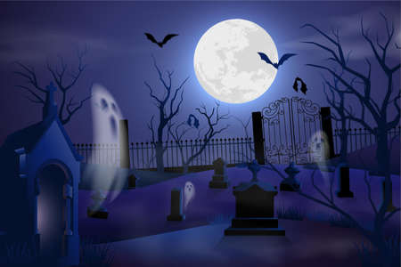 realistic halloween background with graveyard design vector illustrationのイラスト素材