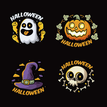 hand drawn halloween label collection design vector illustrationのイラスト素材
