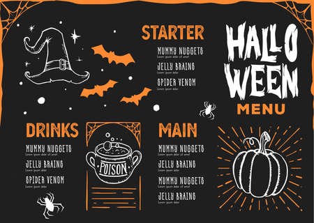 hand drawn halloween menu template design vector illustrationのイラスト素材