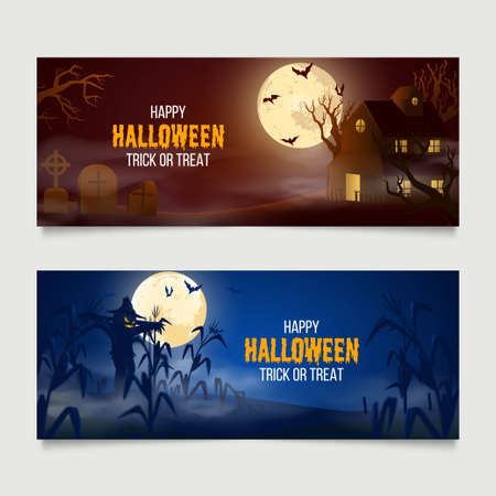 realistic halloween banners set design vector illustrationのイラスト素材