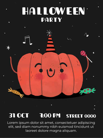 hand drawn design vector illustration halloween party posterのイラスト素材