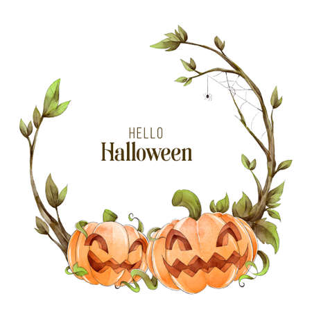 watercolor halloween frame concept design vector illustrationのイラスト素材