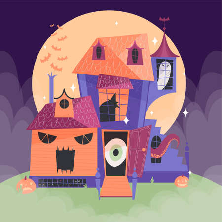 flat design vector illustration halloween house