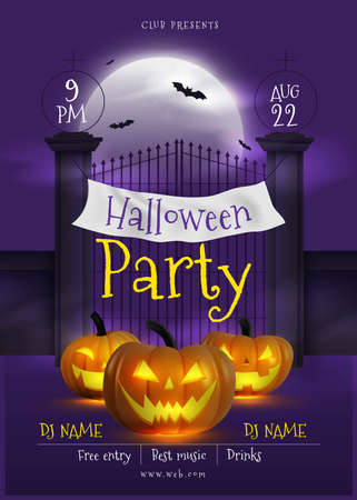 realistic halloween party poster design vector illustrationのイラスト素材