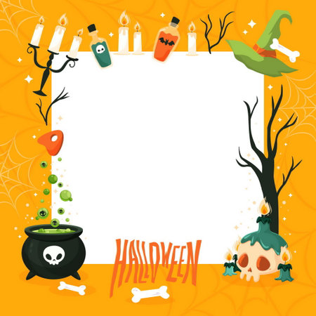 hand drawn flat halloween frame template vector design illustrationのイラスト素材