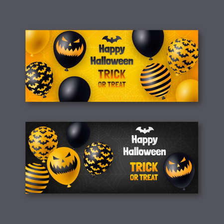 realistic halloween horizontal banners set vector design illustrationのイラスト素材