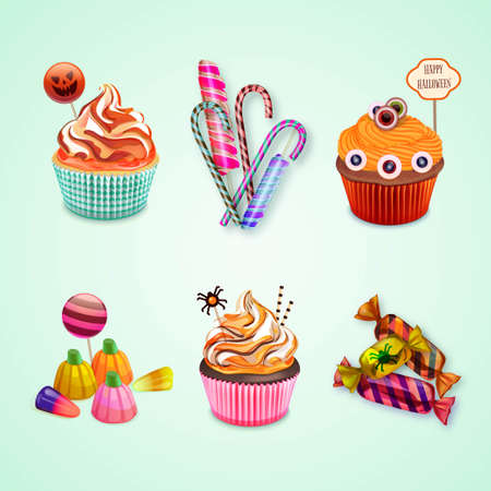 realistic halloween candy collection design vector illustrationのイラスト素材