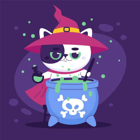 hand drawn flat halloween cat vector design illustrationのイラスト素材