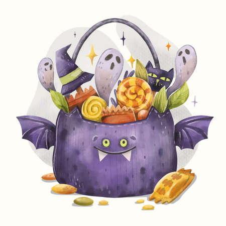 watercolor halloween bag vector design illustrationのイラスト素材