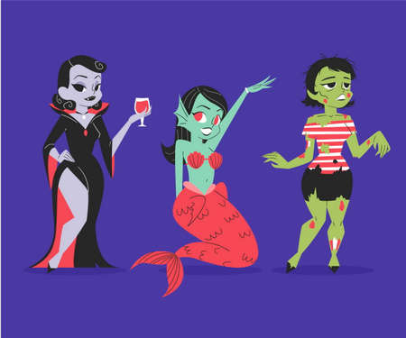 hand drawn halloween characters collectionのイラスト素材