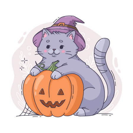 hand drawn halloween cat illustrationのイラスト素材