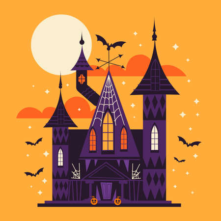 flat halloween house  vector design illustrationのイラスト素材