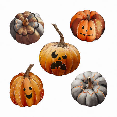 watercolor halloween pumpkins collection vector design illustrationのイラスト素材