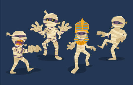 hand drawn flat halloween mummies collection vector design illustrationのイラスト素材