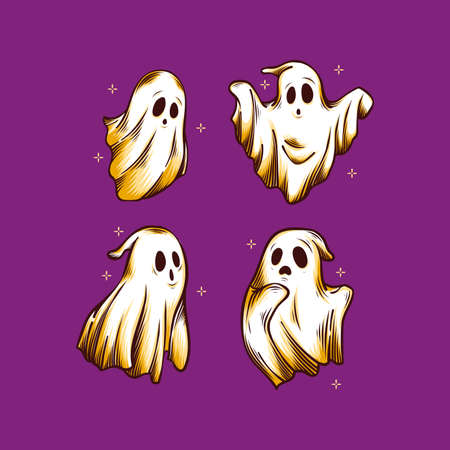 hand drawn halloween ghosts collection vector design illustration