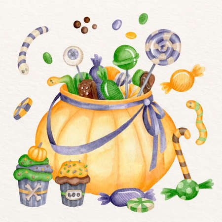 watercolor halloween bag vector design illustrationの写真素材