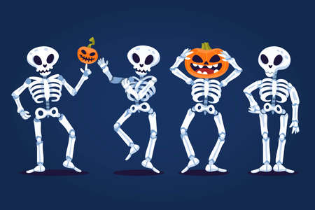 hand drawn flat halloween skeletons collection vector design illustrationのイラスト素材