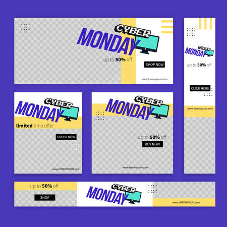 flat  cyber monday banners with photo vector design illustrationのイラスト素材