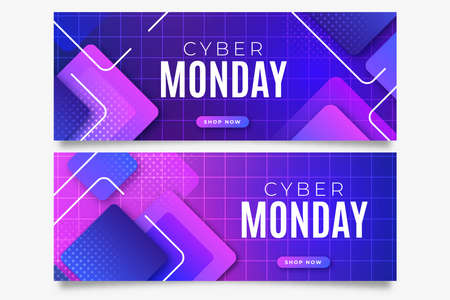 gradient cyber monday horizontal banners set vector design illustrationのイラスト素材
