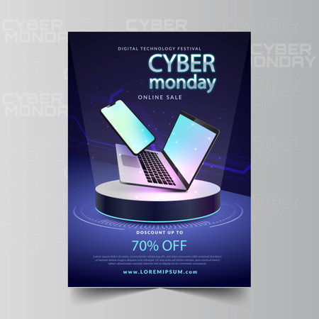 realistic cyber monday flyer template vector design illustrationのイラスト素材