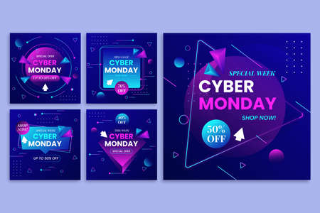 gradient cyber monday posts collection vector design illustrationのイラスト素材