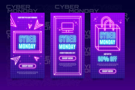 neon cyber monday stories template vector design illustrationのイラスト素材