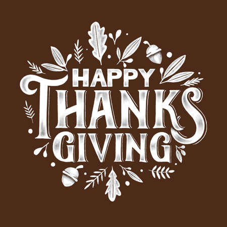 happy thanksgiving lettering black background vector design illustrationのイラスト素材