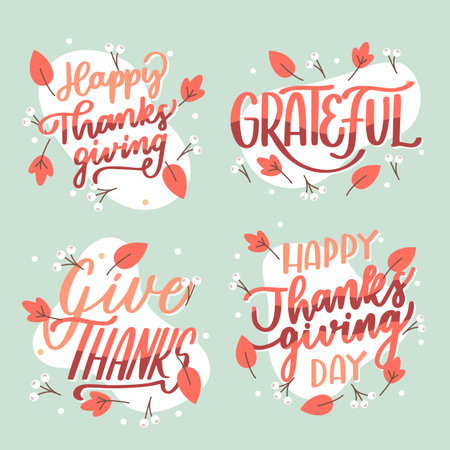 happy thanksgiving lettering badges collection vector design illustrationのイラスト素材