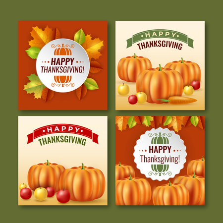 realistic thanksgiving  posts collection vector design illustrationのイラスト素材