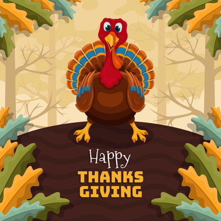 hand drawn flat thanksgiving background with turkey vector design illustrationのイラスト素材