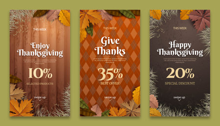realistic thanksgiving  stories collection vector design illustrationのイラスト素材