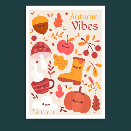 hand drawn autumn background with leaves vector design illustrationのイラスト素材