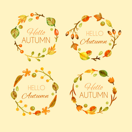 collection watercolor autumn labels vector design illustrationのイラスト素材