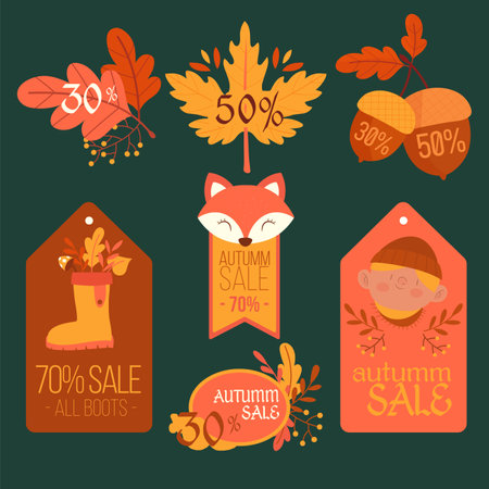pack autumn sales labels vector design illustrationのイラスト素材