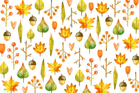 autumn leaves background watercolor style vector design illustrationのイラスト素材