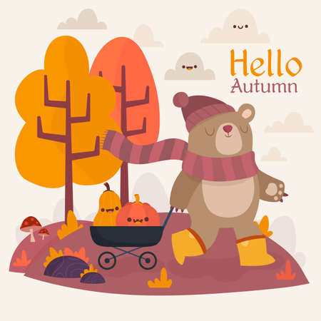 hand drawn autumn background with leaves vector design illustrationのイラスト素材