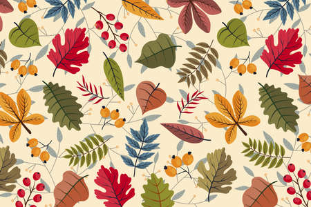 hand drawn autumn leaves background vector design illustrationのイラスト素材