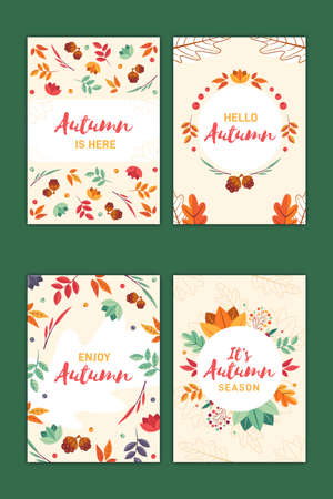 hand drawn autumn card collection vector design illustrationのイラスト素材