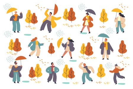 people autumn park collection vector design illustrationのイラスト素材
