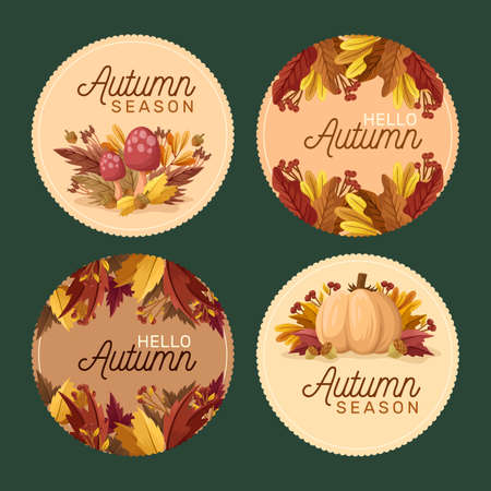 hand drawn autumn badge collection vector design illustrationのイラスト素材