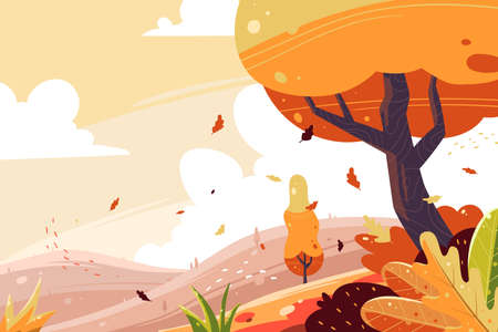 hand drawn autumn background vector design illustrationのイラスト素材