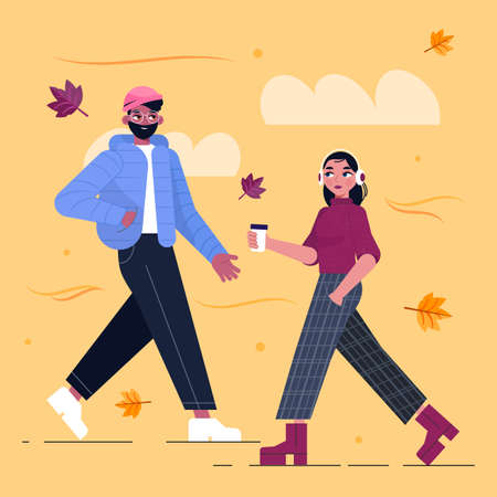 people walking autumn vector design illustrationのイラスト素材