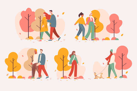 people walking autumn vector design illustrationのイラスト素材