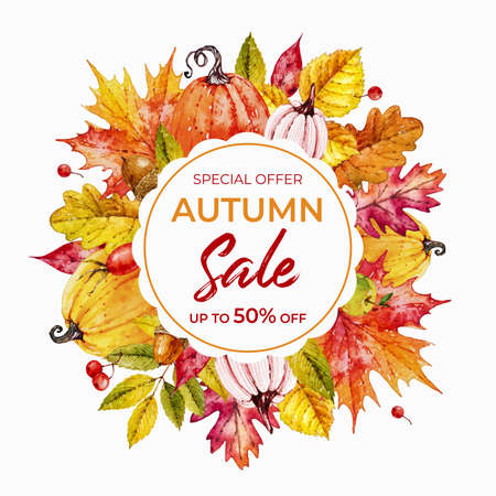 watercolor autumn sale concept vector design illustrationのイラスト素材