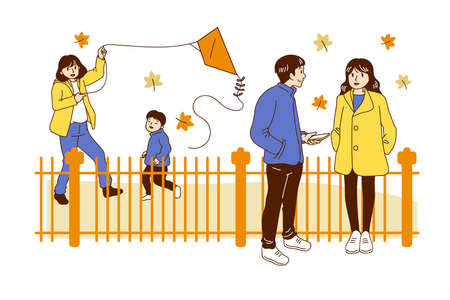 people autumn park vector design illustrationのイラスト素材