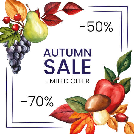 watercolor autumn sale concept vector design illustrationのイラスト素材
