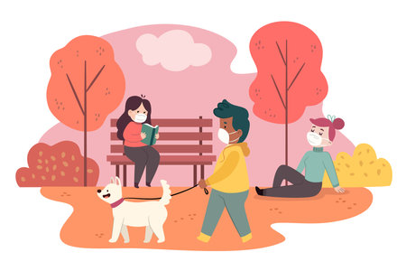 people autumn park vector design illustrationのイラスト素材