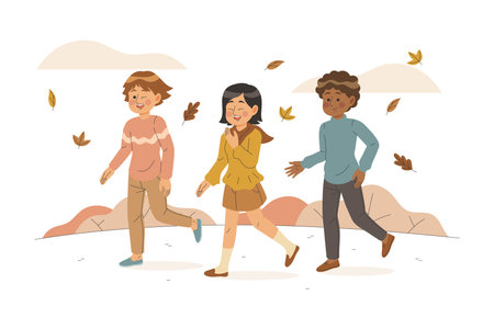 people walking autumn concept vector design illustrationのイラスト素材