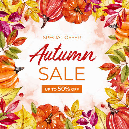 watercolor autumn sale concept vector design illustrationのイラスト素材