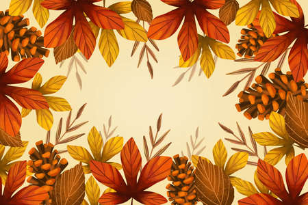 drawn background with autumn leaves empty space vector design illustration